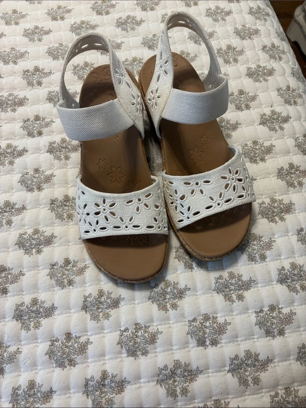 Skechers White Floral Cutout Slingback Sandals